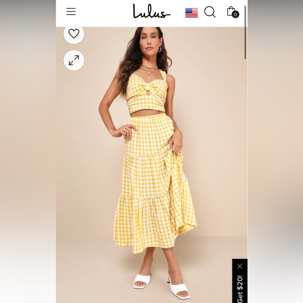 Lulus Yellow Gingham 2 Piece dress NWT